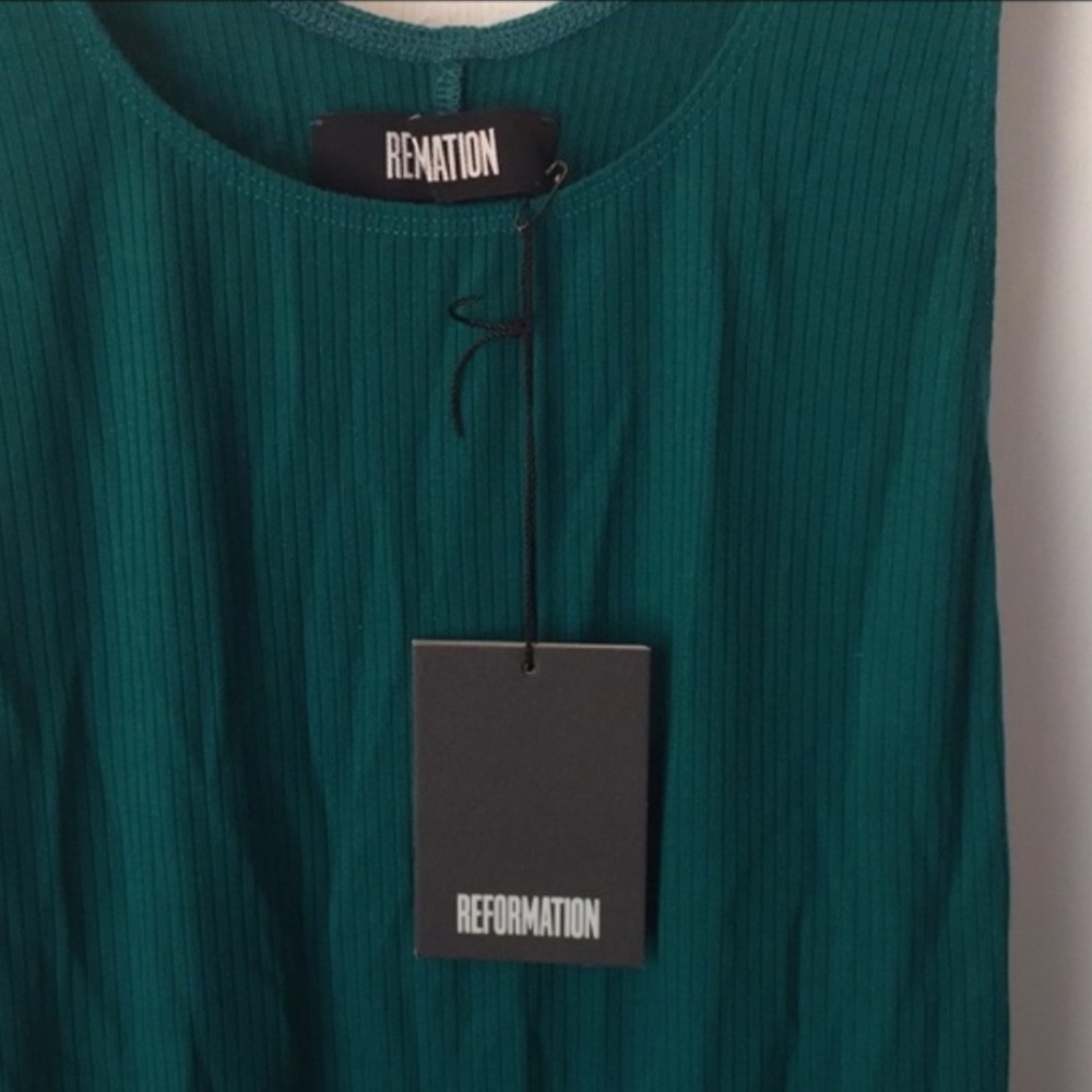NWOT Reformation Ribbed Midi Dress Green - Picture 9 of 9